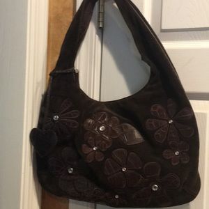 Donald Pliner brown suede satchel.